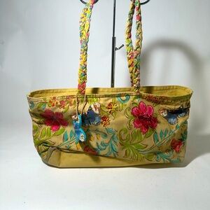 Kate McRostie Butterfly Tan and Pink Floral Tote Bag with Dual Handles